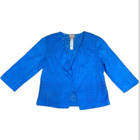 Chicos Beautiful Blue eyelet  3/4 sleeve Women's Jacket size medium - Picture 1 of 7